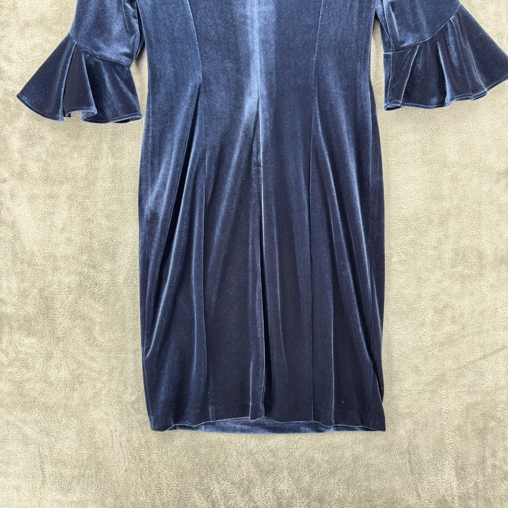DKNY Dress Womens 6 Velvet Bell Sleeve Sheath Evening Event Career Back Zip Navy - Picture 7 of 13